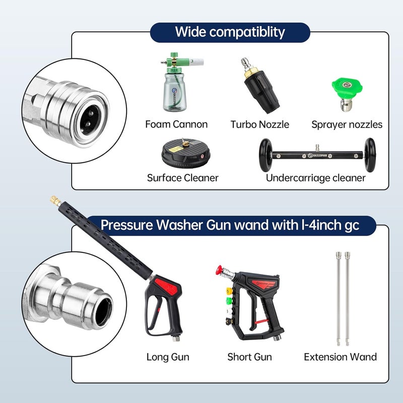 GALELEOPARD Pressure Washer Extension Wand, Short Pressure Washer Wand Replacement, Power Washer Wand Extension for Car Wash, Curved Angled and Straight Wand Replacement, 1/4" Quick Connect, 2 Pack - Image 4